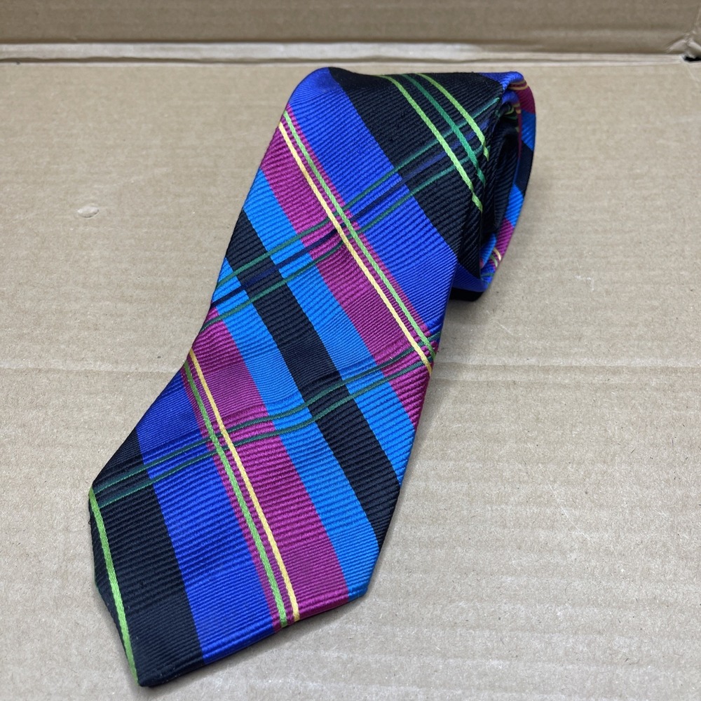 Vintage Tommy Hilfiger Silk Tie Made USA Colorful Plaid Tartan Classic Width